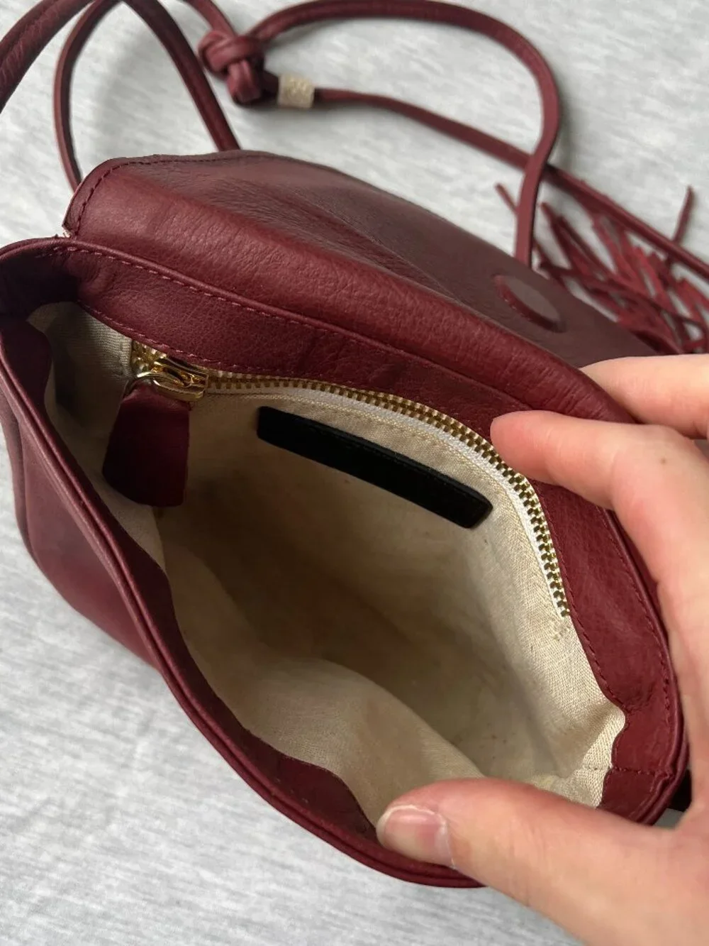 Burgundy & Cream Textured Flap Mini Crossbody Bag Tassel